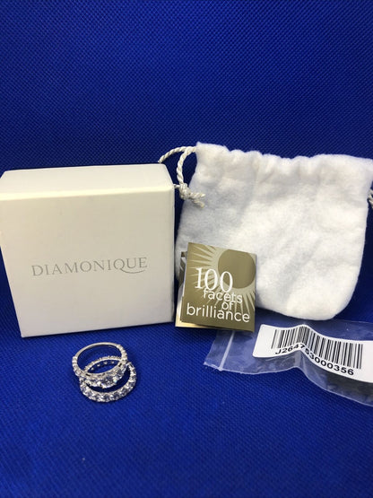 Diamonique Cubic Zirconia 925 Sterling Silver Wedding Bridal Rings Set