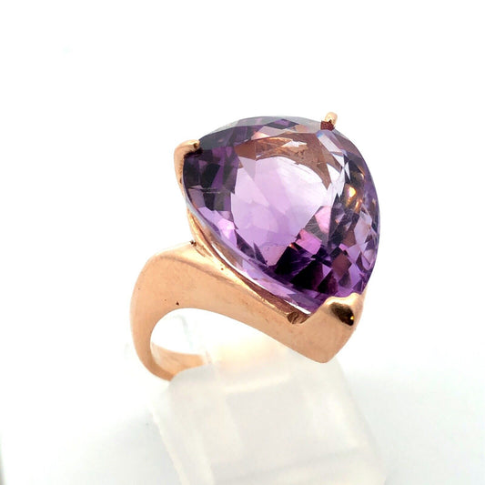 14K Yellow Gold Pear Cut Amethyst Solitaire Statement February Anniversary Ring