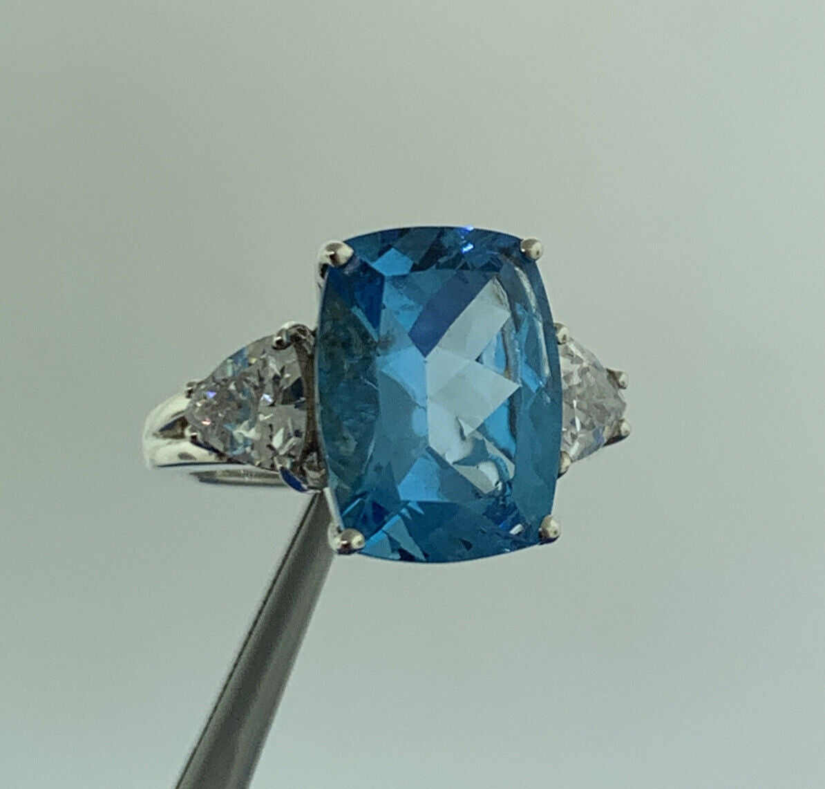 Sterling Silver 925 Blue Topaz Cubic Zirconia Accent Statement Ring