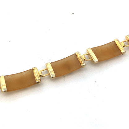 925 Sterling Silver Estate Vermeil Yellow Jade Chinese Luck Longevity Bracelet