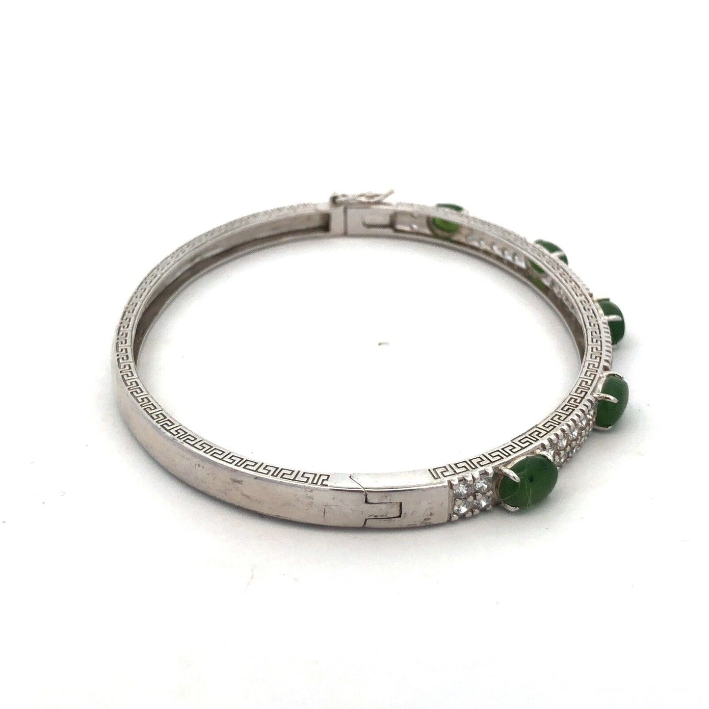 Desinger PAJ JOY 925 Sterling Silver Oval Jade CZ Accented Hinged Cuff Bracelet