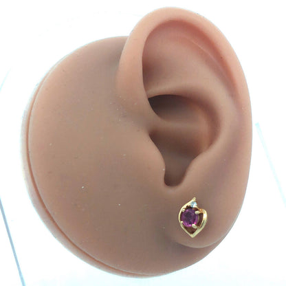 Estate Designer 14K Yellow Gold Ruby Diamond July Anniversary Stud Earrings