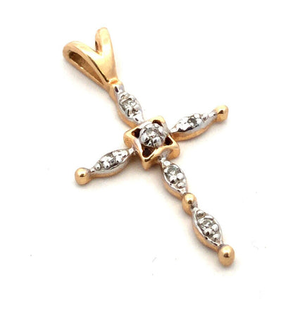 Designer AV 14K Yellow Gold Round Diamond Religious Communion Cross Pendant
