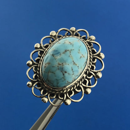 Taxco Mexican Designer LM Sterling Silver 925 Sky Blue Art Resin Ring Size 6.25