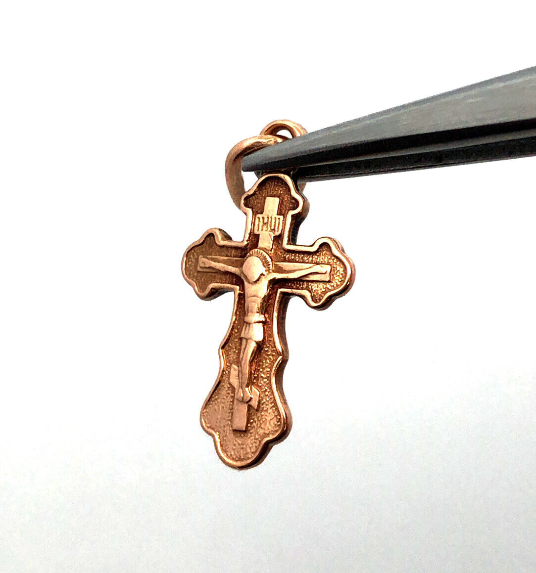 Designer 14K Yellow Gold Catholic Cross Crucifix Reversible Pendant