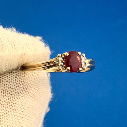 10k Yellow Gold Genuine Ruby Ring with Diamond Accents