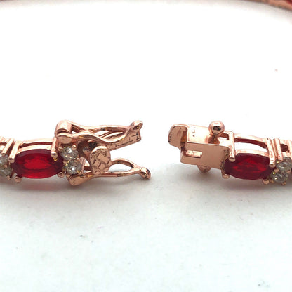 Designer SGJ Rose Tone Sterling Silver Red White Cubic Zirconia Tennis Bracelet