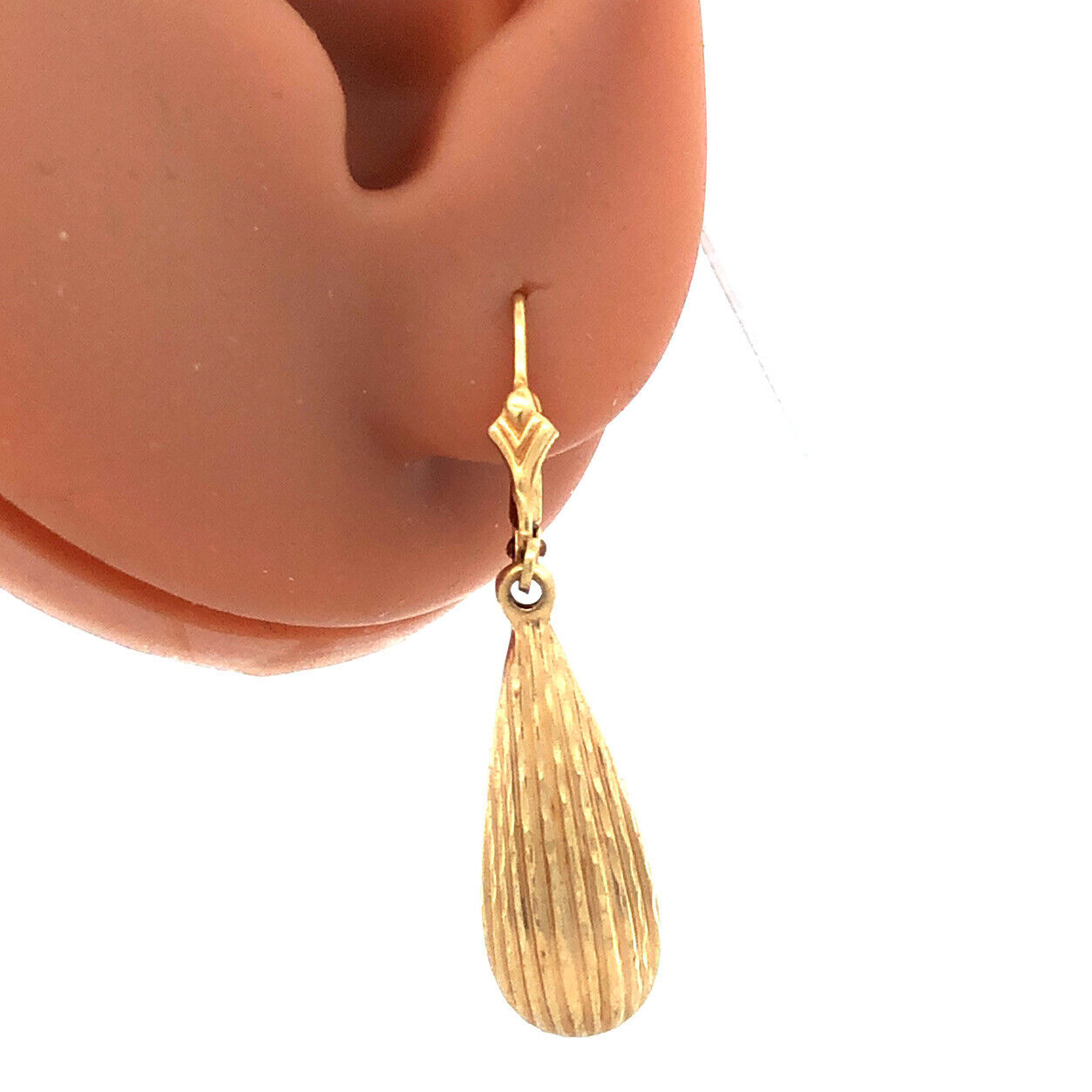 Designer 14K Yellow Gold Textured Teardrop Dangle Drop Leverback Earrings