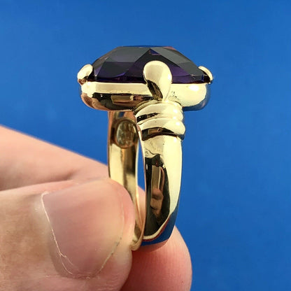 Modernist 14K Yellow Gold Cushion Cut Rectangle Purple Gemstone Anniversary Ring