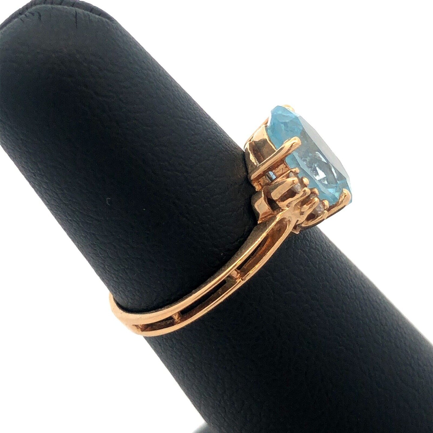 Elegant 14K Yellow Gold Blue Topaz Diamond Cocktail December Anniversary Ring