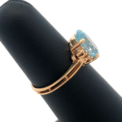 Elegant 14K Yellow Gold Blue Topaz Diamond Cocktail December Anniversary Ring