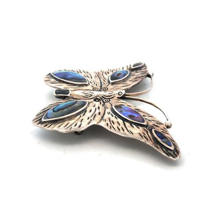 Designer CFU 925 Sterling Silver Abalone Textured Butterfly Combo Pendant Brooch