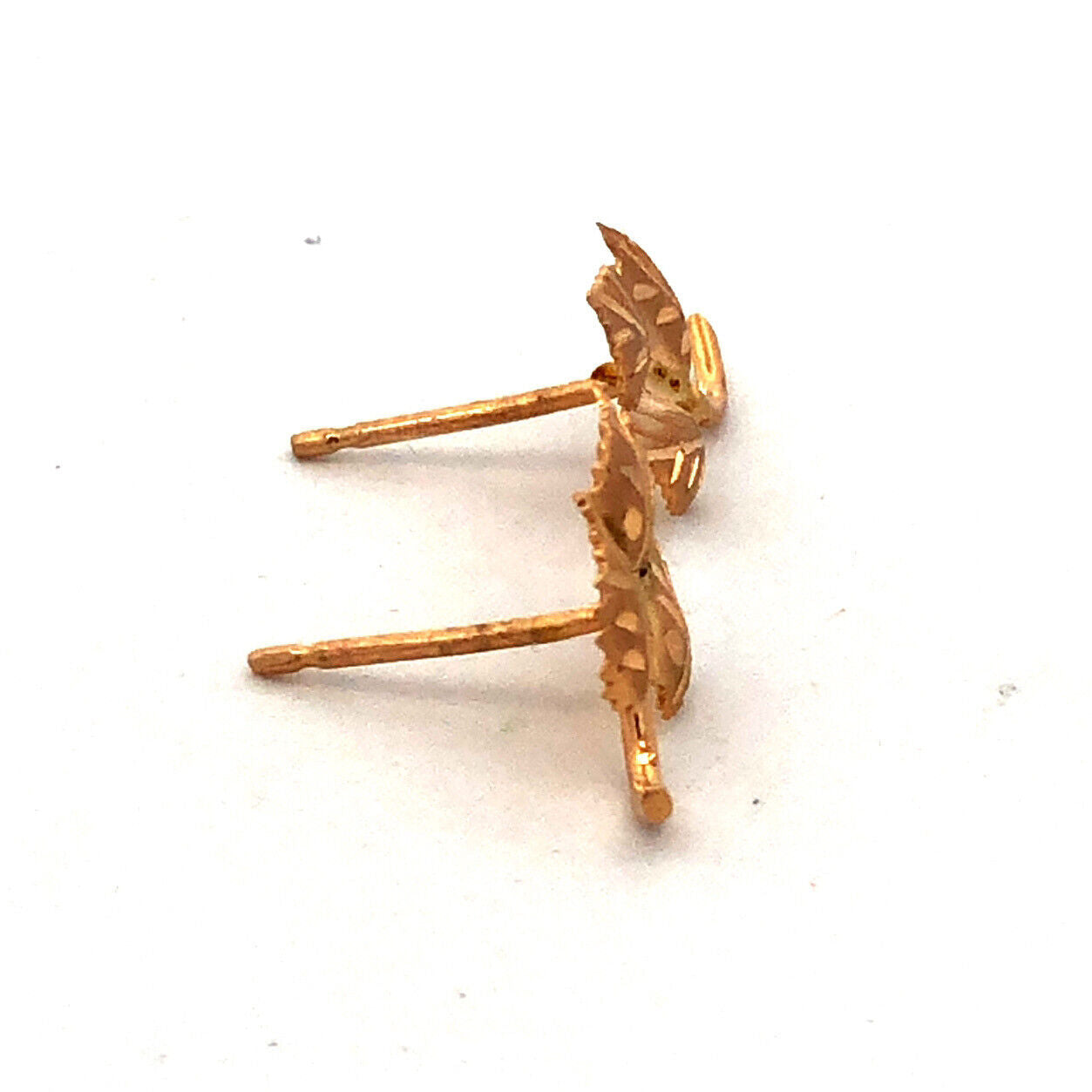 14K Yellow Gold Designer BDA Leaves Leaf Fall Season Stud Earrings