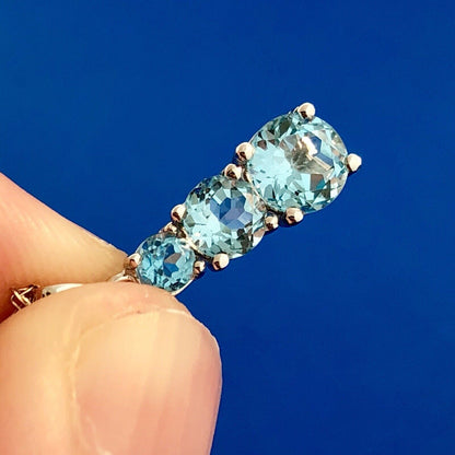 Designer 10K White Gold Round Blue Topaz Journey Pendant Necklace