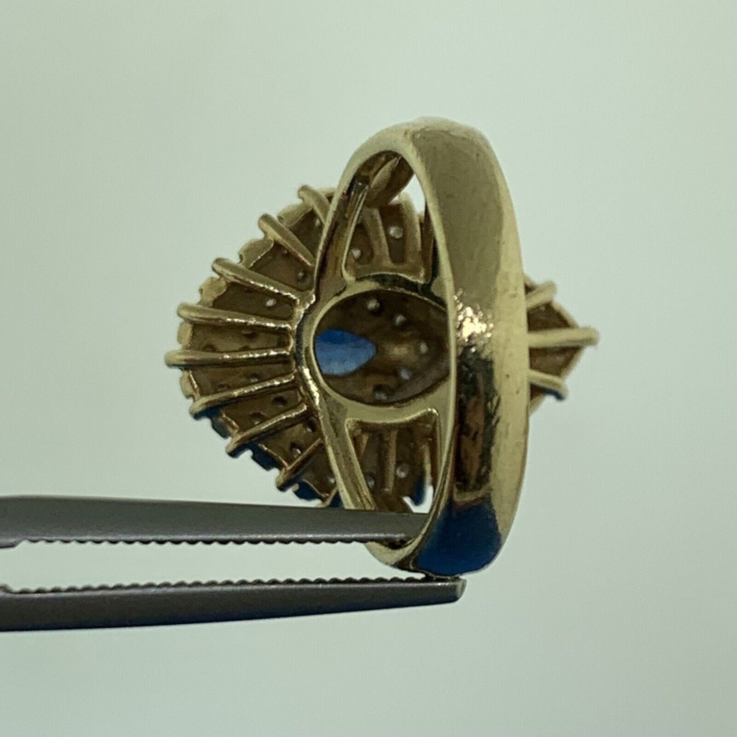 Designer 14K Yellow Gold Sapphire Diamond Cluster Statement Cocktail Ring