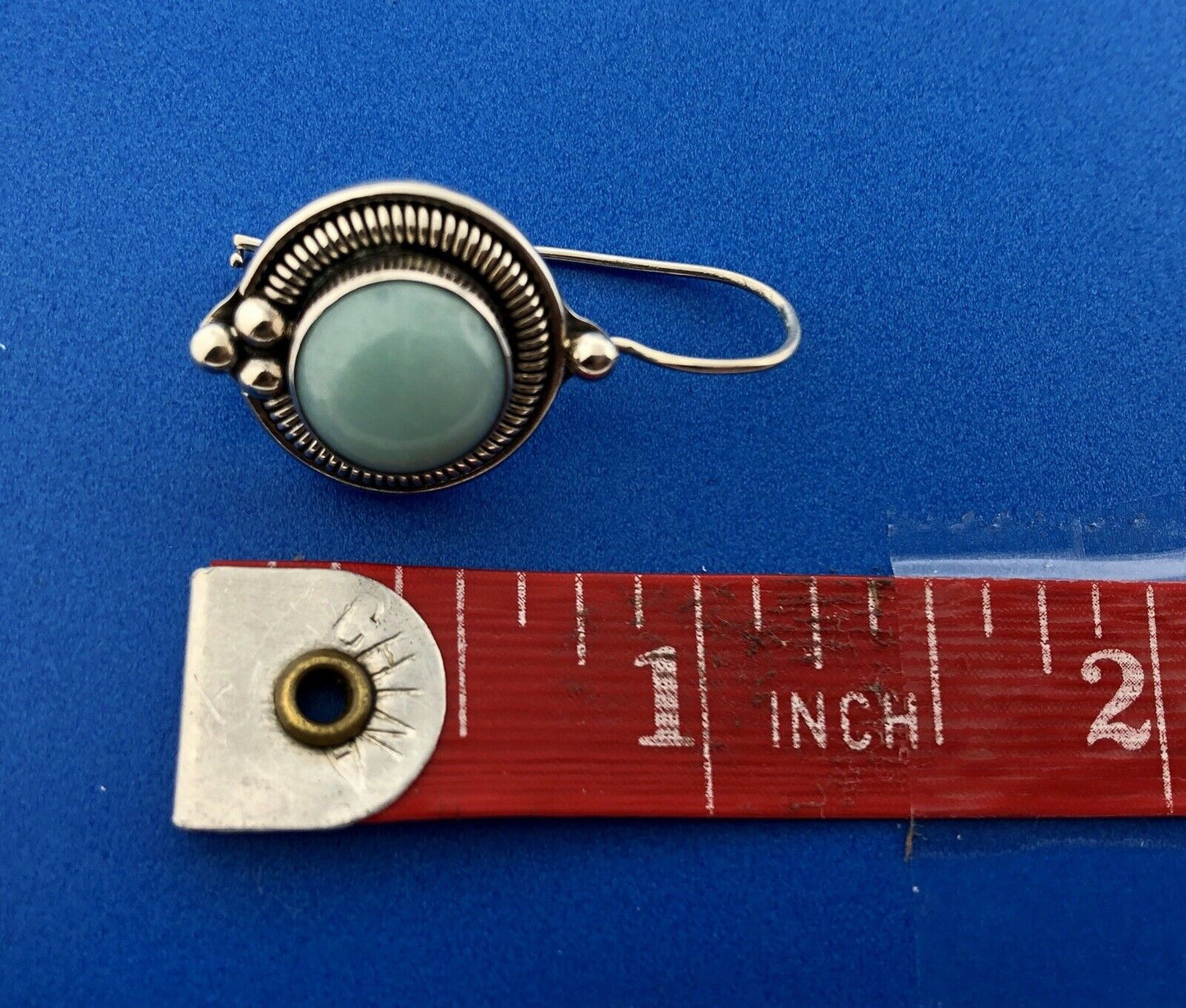 Designer BA Sterling Silver 925 Blue Aventurine Bead Scroll Hook Drop Earrings