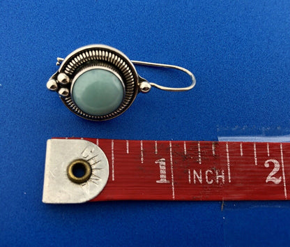 Designer BA Sterling Silver 925 Blue Aventurine Bead Scroll Hook Drop Earrings