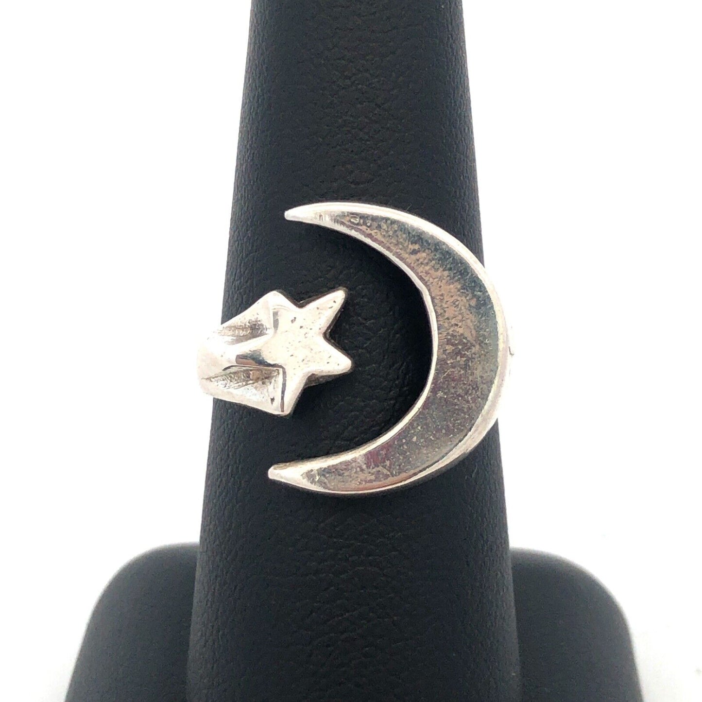 Artisan 925 Sterling Silver Crescent Moon And Star Statement Size 9 Ring
