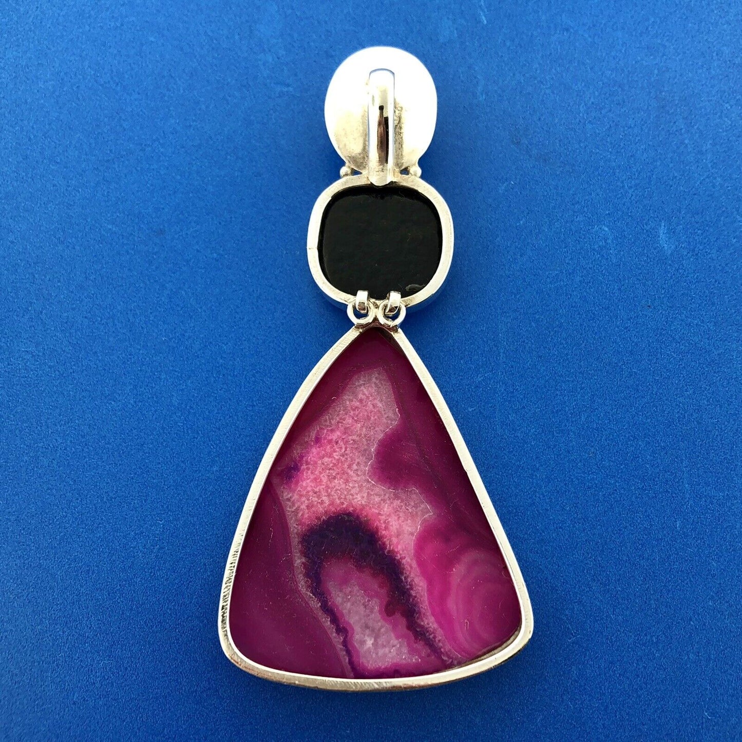Sterling Silver 925 Pink Fushia Deep Purple Druzy Quartz Geode Statement Pendant
