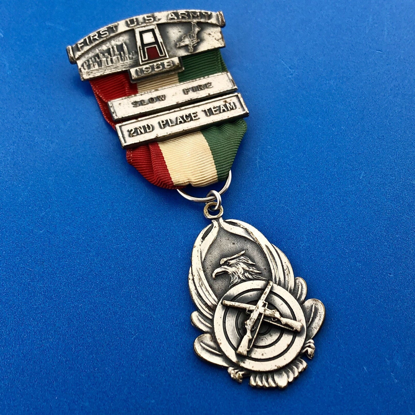 1958 First U.S. Army Slow Fire Rifle Team 2nd Place Team Award Ribbon & Medal