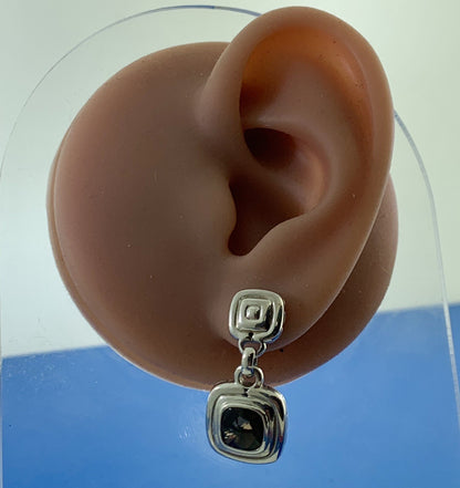 John Hardy 925 Sterling Silver Cushion Cut Smoky Quartz Dangle Drop Earrings