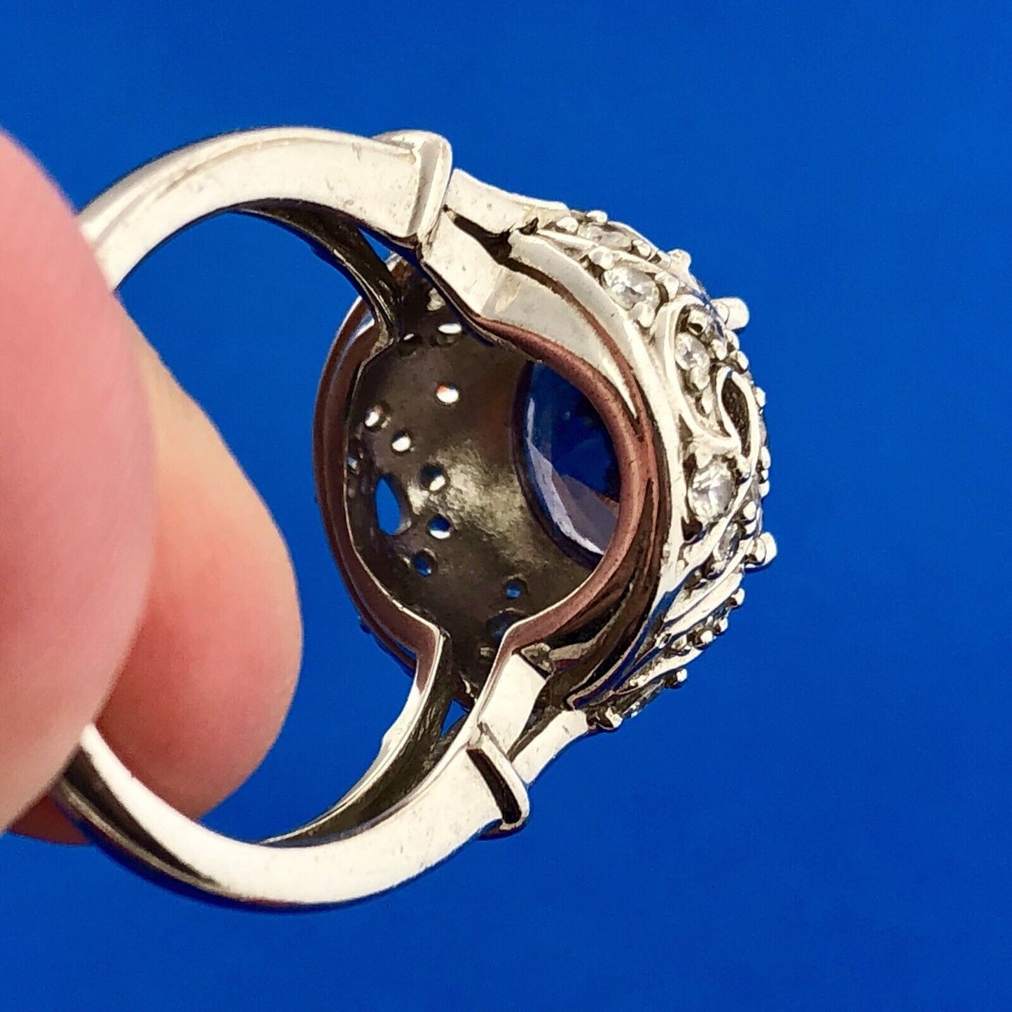 Gorgeous Sterling Silver 925 Purple Spinel Diamond Halo Statement Cocktail Ring