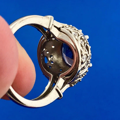 Gorgeous Sterling Silver 925 Purple Spinel Diamond Halo Statement Cocktail Ring