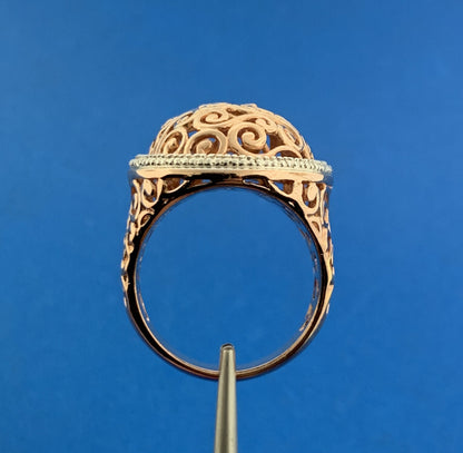 Designer Sterling Silver Rose Vermeil Two Tone Open Scroll Statement Dome Ring