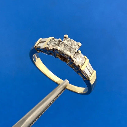 Vintage 14K Yellow Gold Princess Diamond Quad Top Accent Engagement Ring