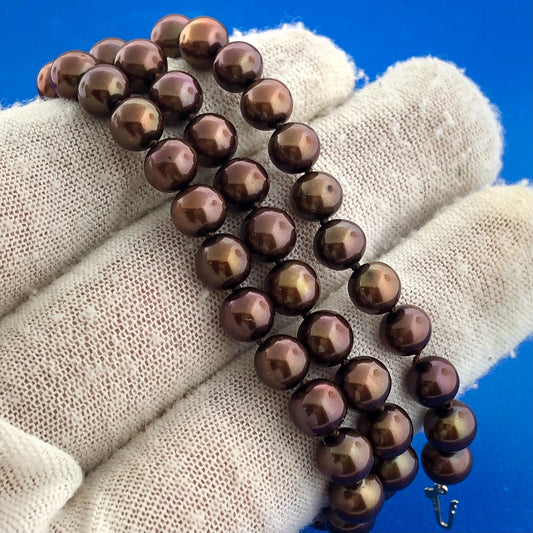 Lustrous Designer 14K Yellow Gold Uniform Chocolate Pearl Necklace