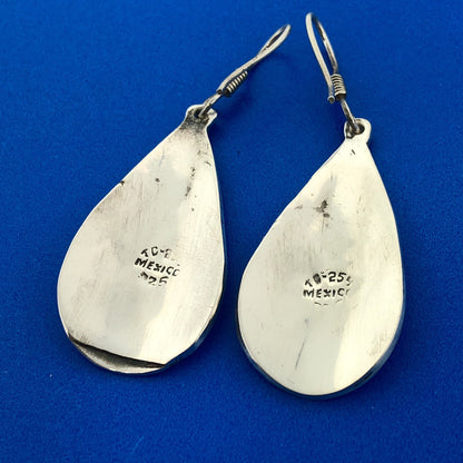 Vintage Taxco Sterling Silver Blue Aqua Enamel Pear Shaped Modernist Earrings
