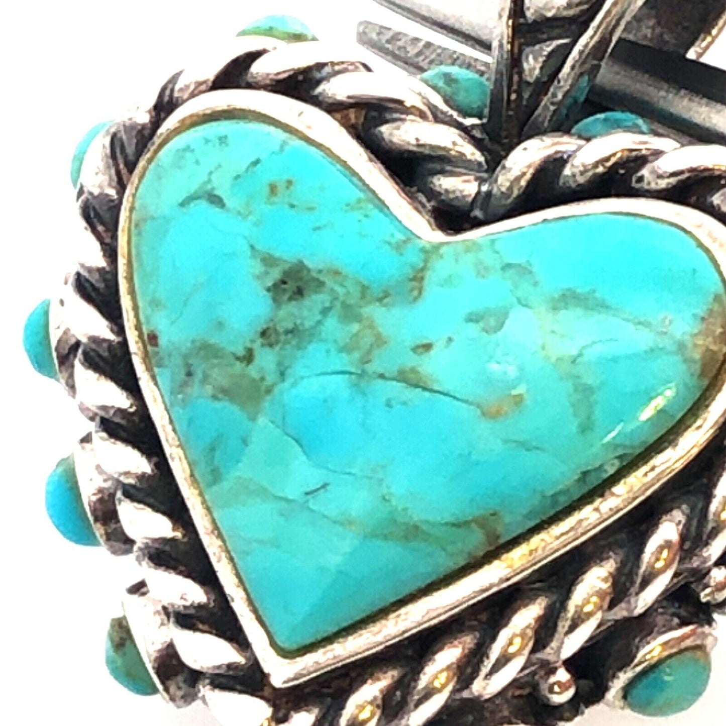 Native American 925 Sterling Silver Turquoise Heart Cabochon Statement Pendant