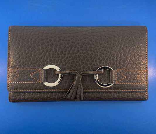 Authentic Lancel Paris Pebbled Chocolate Leather Billfold Clutch New Without Tag