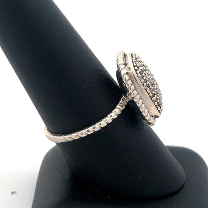 Designer A 925 Sterling Silver Round Diamond Pave Rectangle Anniversary Ring