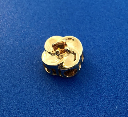 Designer DDH 10K Yellow Gold Citrine Flower November Slide Bracelet Charm