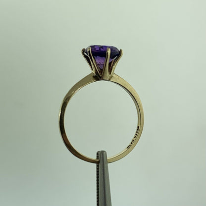 Designer 10K Yellow Gold Purple Sapphire Solitaire Ring