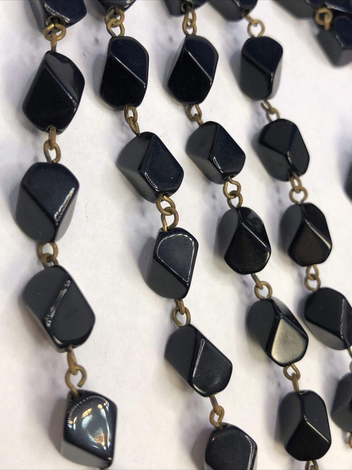 Vintage Art Deco 4-Strand Black Onyx Jet Amethyst Beaded Statement Necklace