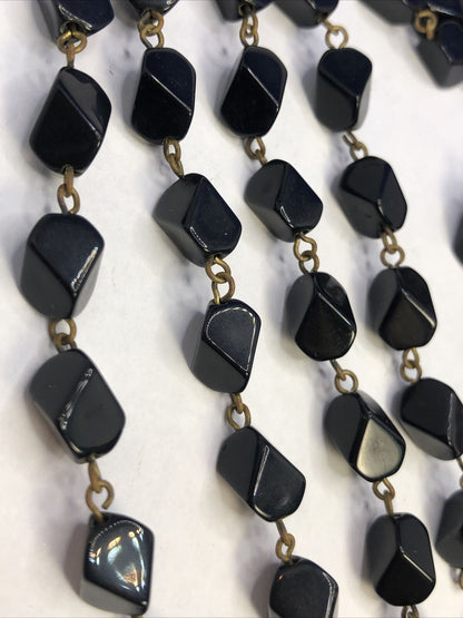 Vintage Art Deco 4-Strand Black Onyx Jet Amethyst Beaded Statement Necklace