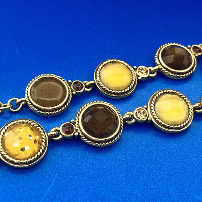 Ladies Gold Tone Brown Gold Amber Fauceted Resin Bead Panel Toggle Bracelet