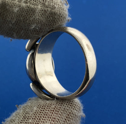 Estate Italy 925 Sterling Silver Amethyst Cabochon Belt Buckle Design Ring