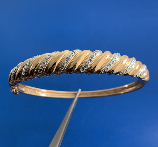 Designer Vermeil 925 Sterling Silver Diamond Accents Two-Toned Bangle Bracelet