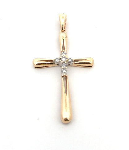 Designer 10KT Yellow Gold Round Diamond Modernist Cross Religious Pendant