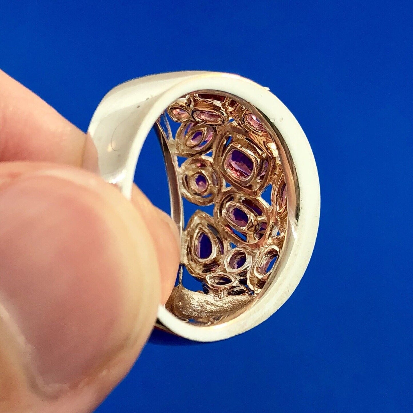 Designer LJ Sterling Silver Pink Tourmaline Cluster Statement Cigar Band Ring