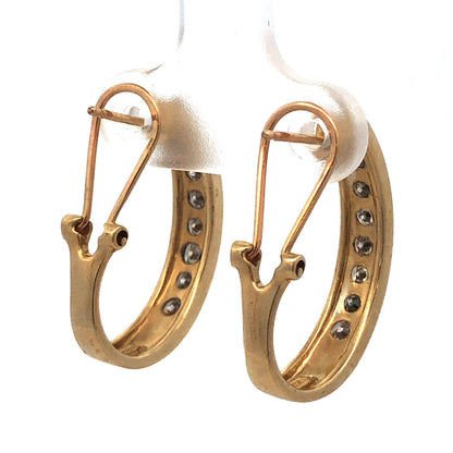Stunning 10K Yellow Gold Diamond Elongated Bridal Wedding Hoop Earrings