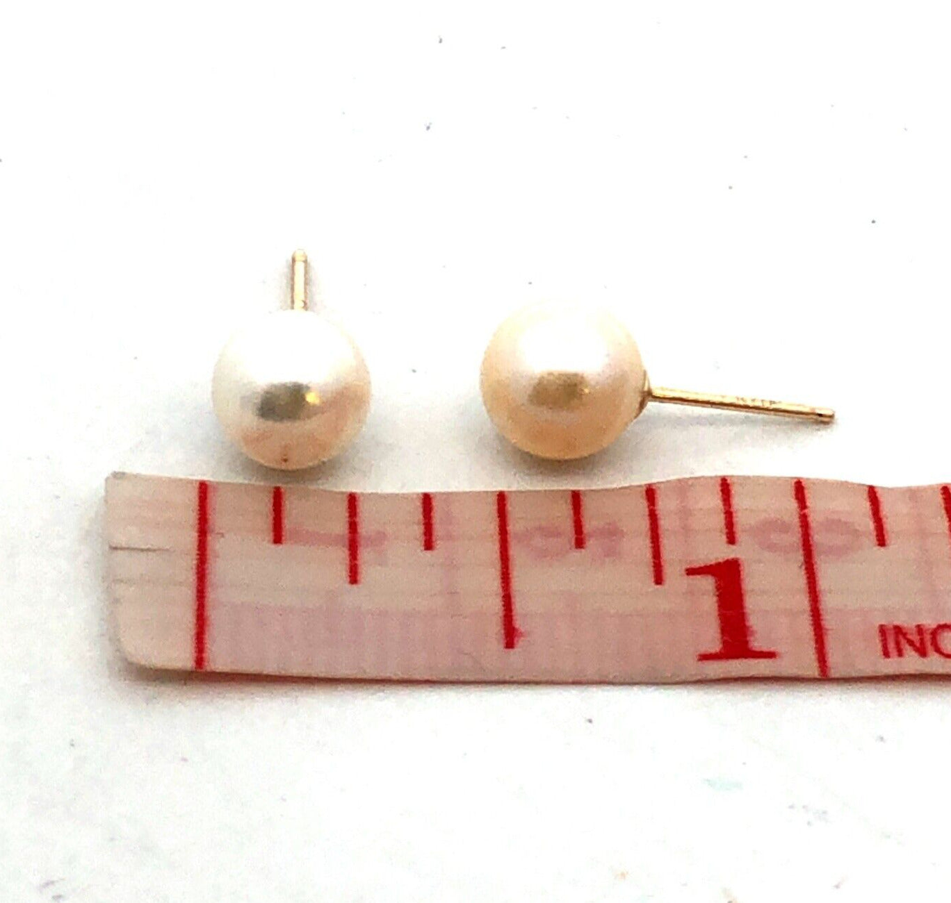 Designer CP 14K Yellow Gold Round White Pearl Solitaire Stud Earrings