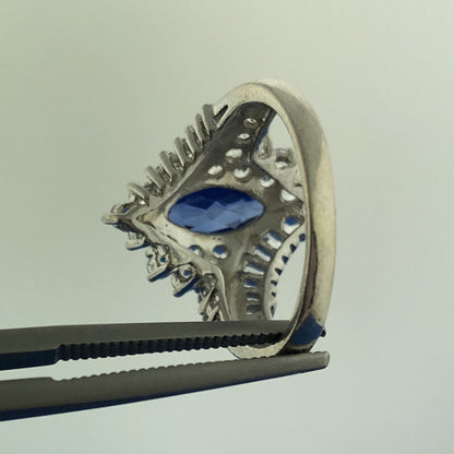 925 Sterling Silver Blue Spinel White Topaz Statement Anniversary Ring