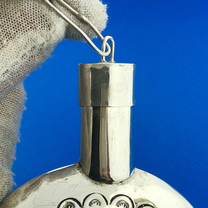 Native American 925 Sterling Silver Turquoise Hand Stamped Tobacco Flask Canteen