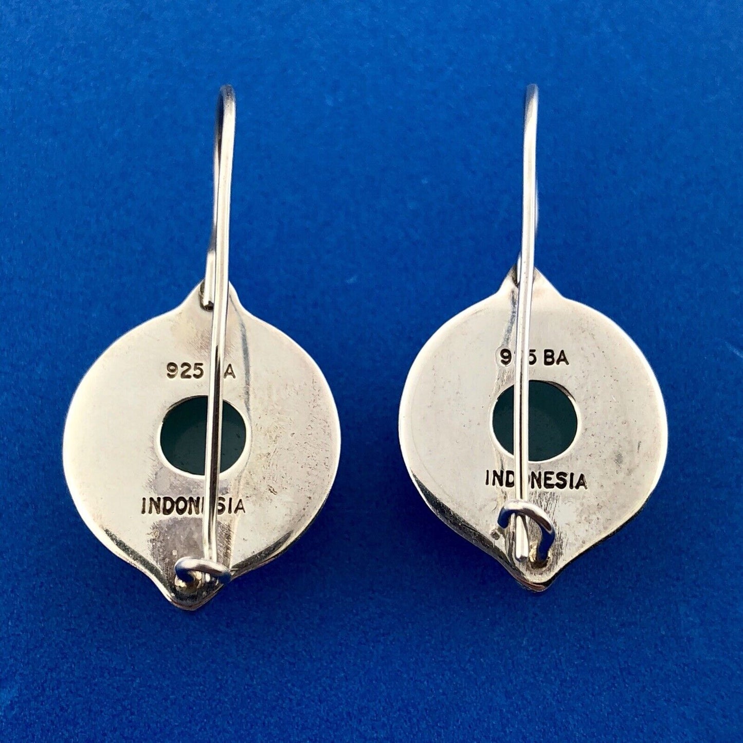 Designer BA Sterling Silver 925 Blue Aventurine Bead Scroll Hook Drop Earrings