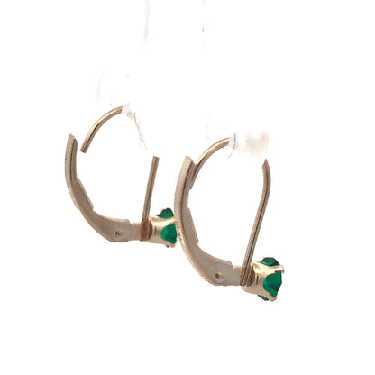 Elegant 14K White Gold Emerald Green Cubic Zirconia Starter Leverback Earrings