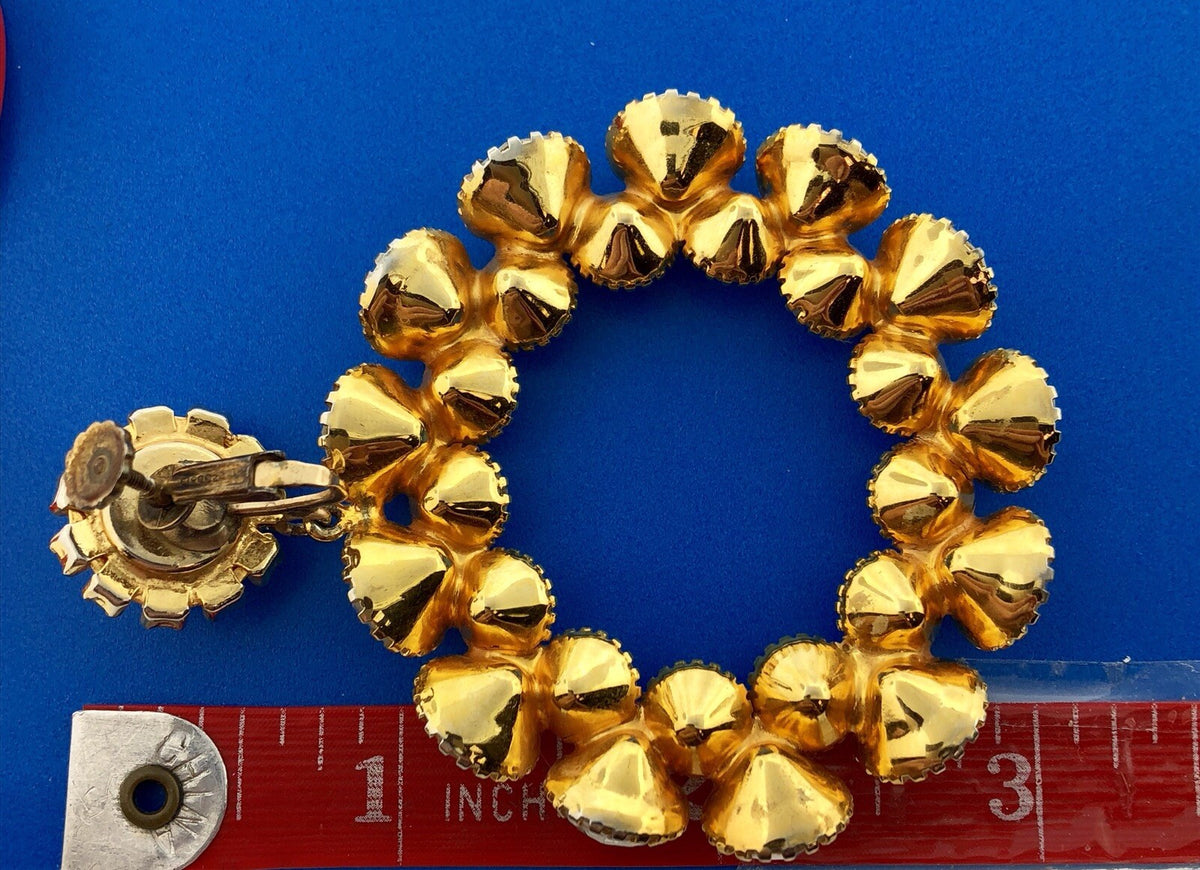 Extravagant Gold Tone Runway Rhinestone Statement Hoop Clip Glamour Earrings